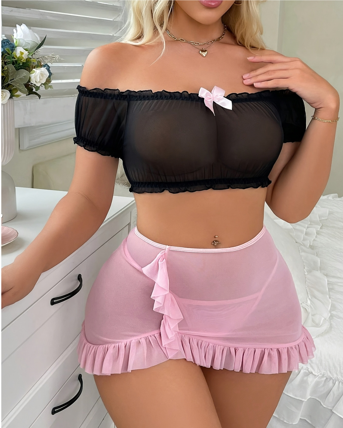 black pink babydoll dress